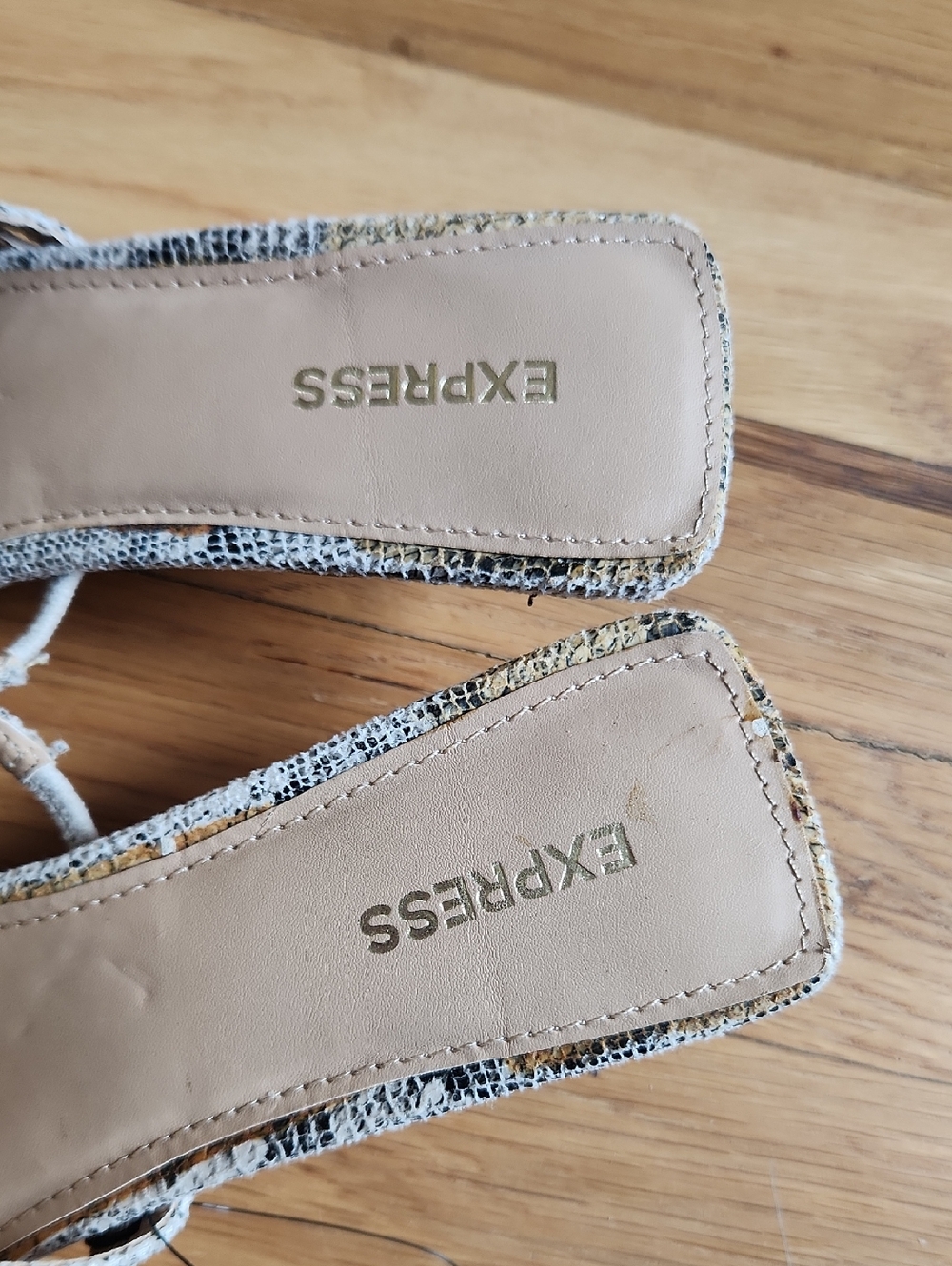 Express Pointed Snake-Print Slide Mules in Gray and Cream - Picture 2 of 3
